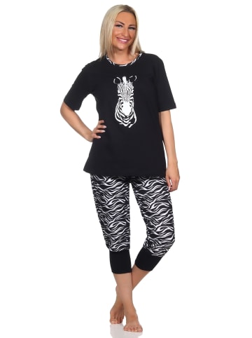 NORMANN Kurzarm Schlafanzug Capri Pyjama Shorty - 84876 in schwarz