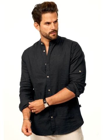 behype Langarmhemd - aus Leinen im Regular-Fit Sommerhemd in Schwarz