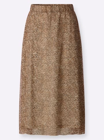 Sieh an! A-Linien-Rock in cognac-schwarz-bedruckt