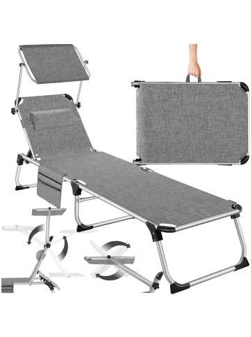 tectake klappbare Aluminium Sonnenliege mit Seitentasche, 218 x 60 x 33,5 cm