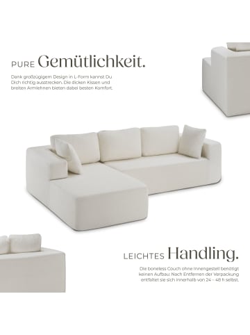 tectake Sofa Relax, keine Montage, 250 cm Breite, Bouclé creme