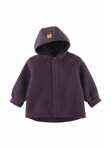 Hessnatur Hessnatur Wollfleece-Jacke mit Patch aus reiner Bio-Merinowolle in dunkle traube