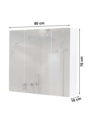 MCW Spiegelschrank  B19b mit 6 Regalböden, Weiß