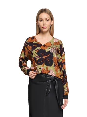 CARTOON Oversize-Bluse mit Rippbündchen in Brown/Green