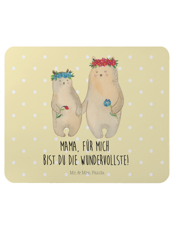 Mr. & Mrs. Panda Mousepad Bären mit Blumenkranz mit Spruch in Gelb Pastell