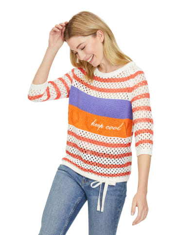 Betty Barclay Lochstrick-Pullover mit Ringel in Patch White/Red