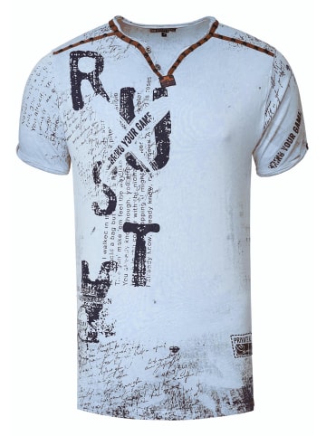 Rusty Neal V-Neck T-Shirt mit Wildleder-Details und Nieten-Verlauf in Blau