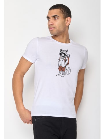 GreenBomb T-Shirt Animal Raccoon Hike in Weiß
