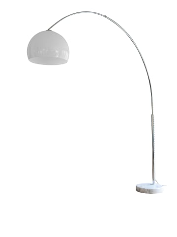 SalesFever Bogenlampe verstellbar dimmbar mit Marmorfuß und Kunststoffschirm in Weiß