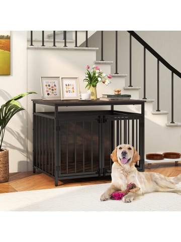 COSTWAY Hundekäfig aus Holz & Metall 80 x 60 x 64 cm in Braun