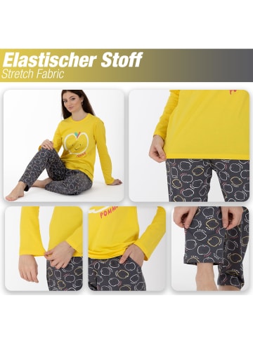LOREZA Schlafanzug Pyjama langarm- Apple - Gelb