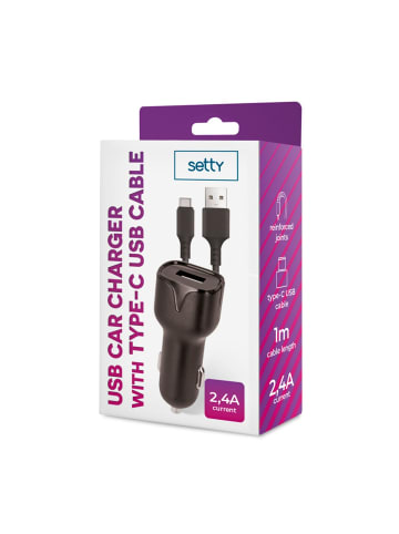 Anycubic Setty Kfz-Ladegerät 1x USB 2,4A schwarz + USB-C Kabel 1,0 m