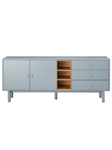 home24 home24 Sideboard 180 cm (1er Set) - Blaugrau - MDF & Massivholz Buche - 180.0 x 75.0 x 40.0 cm in Blaugrau