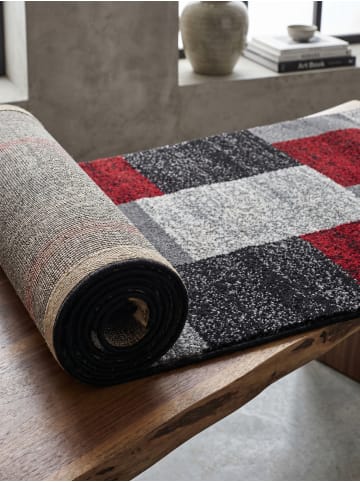 KADIMA DESIGN Teppich Kurzflor Waschbar Karo LATEMAR Strapazierfähig OEKO-TEX in Rot