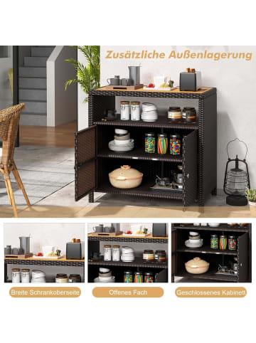 COSTWAY Gartenschrank Rattan 90x53x86cm in Braun