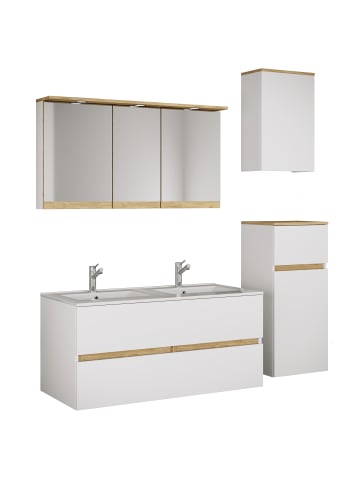 VCM 5 tlg. Badmöbel-Set mit Waschbecken Cosila-I 111cm in Weiß / Honig-Eiche