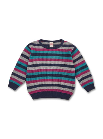 MANITOBER Streifen Strickpullover in Gray/Navy/Petrol/Fuchsia