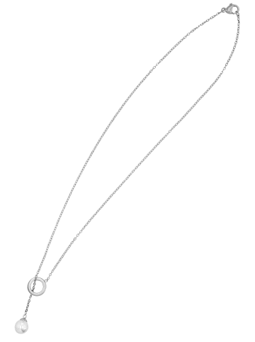 Adeliás Damen Halskette – Ankerkette aus Edelstahl mit Perle 45 cm in silber