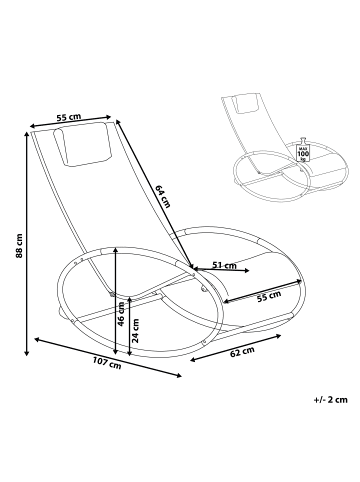 Beliani Gartenliege CAMPO in Blau/Schwarz/Silber - (W) 62 x (H) 88 x (L) 107 cm