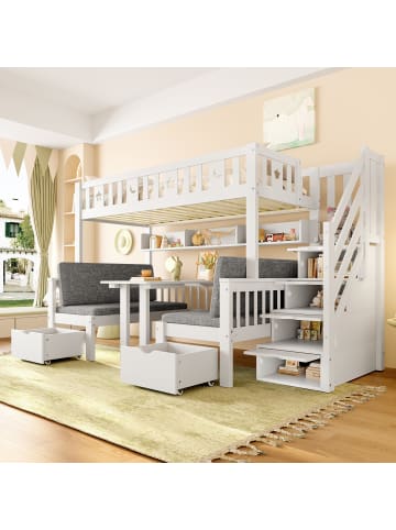 ABRIHOME 90x200cm Multifunktionales Kinder-Hochbett 2 in 1 Bett und Schreibtisch