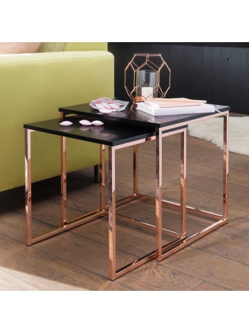 KADIMA DESIGN Couchtisch Set: 2 Tische, Gold-Look, Metallgestell, schwarze Glas/MDF-Platte in Bronze