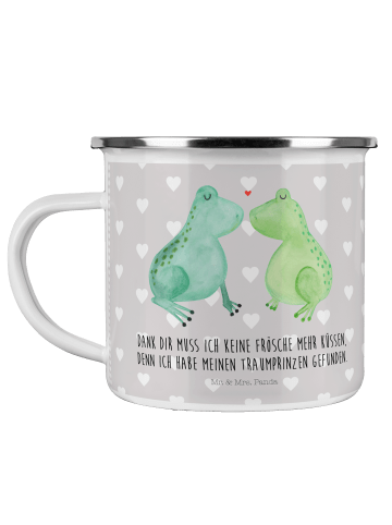 Mr. & Mrs. Panda Trinkbecher Frosch Liebe mit Spruch in Grau Pastell
