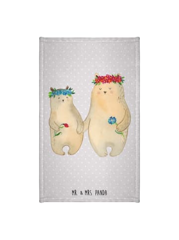 Mr. & Mrs. Panda Handtuch Bären mit Blumenkranz ohne Spruch in Grau Pastell