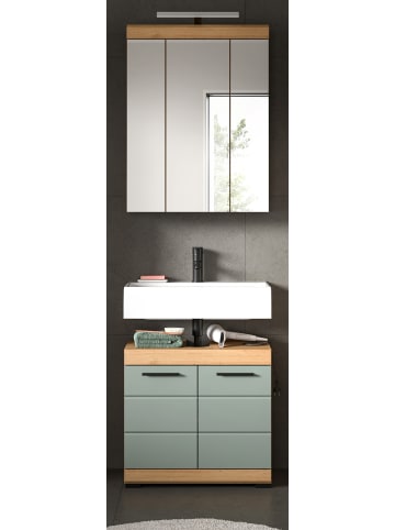 Inn.Furn Badmöbel-Set Salbei grün, Eiche Artisan 2-teilig 60 cm, Kombination mit Spiegel