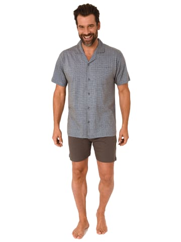 NORMANN kurzarm Schlafanzug Shorty Pyjama zum durchknöpfen - 78279 in dunkelgrau