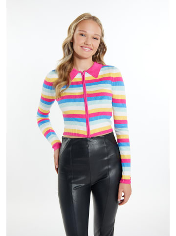 myMo Damen Cropped Strickjacke in Pink Mehrfarbig