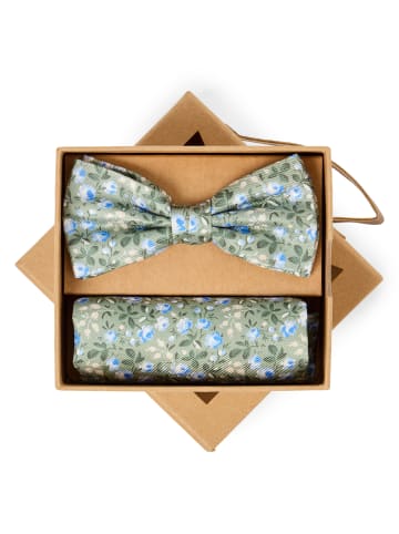 Finshley & Harding London Fliege und Einstecktuch in schilf blau - 0001