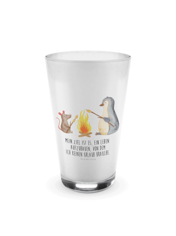 Mr. & Mrs. Panda Latte Macchiato Glas Pinguin Lagerfeuer mit Spruch in Transparent