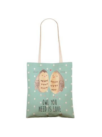 Mr. & Mrs. Panda Tote Bag Eulen Liebe mit Spruch in Türkis Pastell
