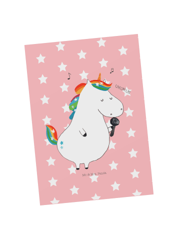 Mr. & Mrs. Panda Postkarte Einhorn Sänger ohne Spruch in Rot Pastell