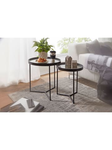 KADIMA DESIGN Beistelltisch 2er-Set | ø50/36cm, Spiegelglas, Schwarz