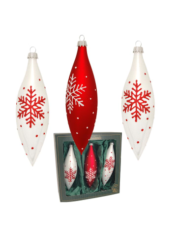 Krebs Glas Lauscha 3er-Set: Baumschmuck-Glasornament in Rot / Weiß