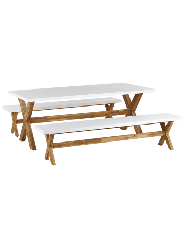 Beliani 3-tlg Gartentisch Set OLBIA in Weiß/Braun