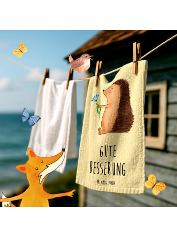 Mr. & Mrs. Panda Handtuch Gäste-WC Igel Blumen mit Spruch in Gelb Pastell