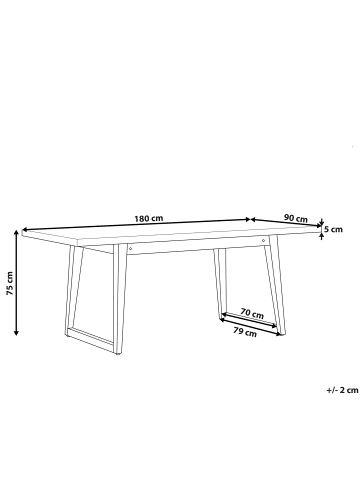 Beliani Esstisch ORIA in Grau/Braun - (W) 90 x (H) 75 x (L) 180 cm