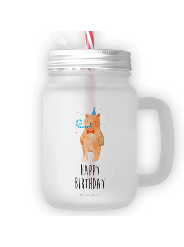 Mr. & Mrs. Panda Trinkglas Mason Jar Bär Geburtstag mit Spruch in Transparent