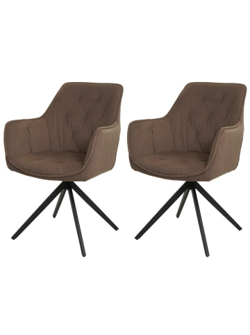 MCW 2er-Set Esszimmerstuhl L80 drehbar mit Armlehne, Braun