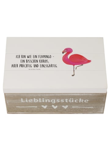 Mr. & Mrs. Panda Holzkiste Flamingo Classic mit Spruch in Weiß