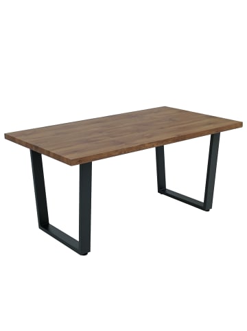 MCW Esszimmertisch O61 Industrial MDF Metall 160x90cm, Walnuss-Optik
