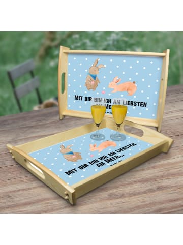 Mr. & Mrs. Panda Dekotablett Holz Hasen Muschel mit Spruch in Blau Pastell