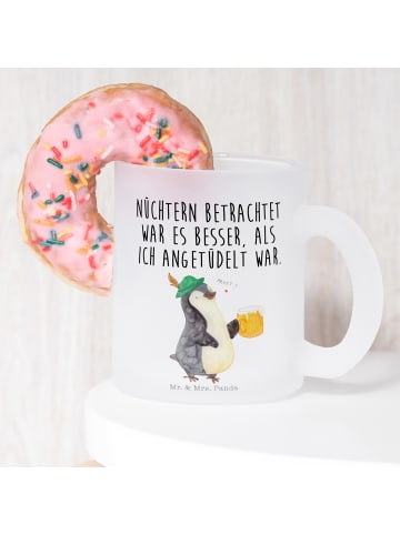 Mr. & Mrs. Panda Glas Pinguin Bier mit Spruch in Transparent