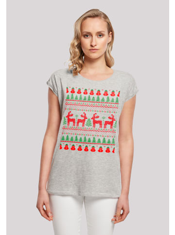 F4NT4STIC T-Shirt Christmas Reindeers Weihnachten Muster in grau meliert