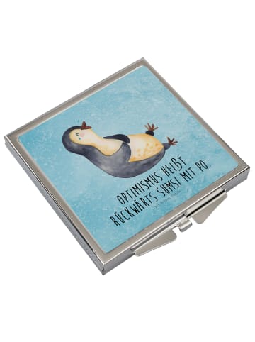 Mr. & Mrs. Panda Handtaschenspiegel quadratisch Pinguin Lachen m... in Eisblau