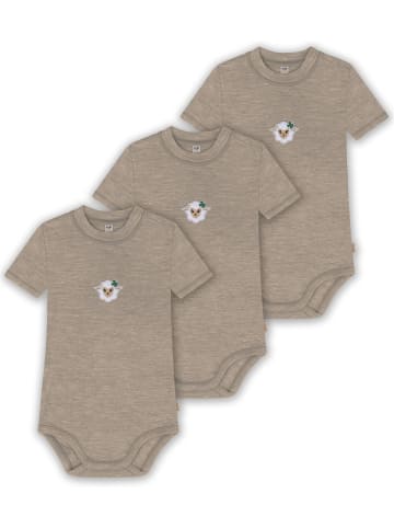 Normani Outdoor Sports 3er Set Baby Merino Kurzarmbody Multipack in Beige