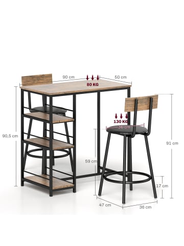 HOMCOM Bartisch Set-90L x 50B x 90,5H cm-Eiche