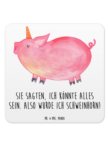Mr. & Mrs. Panda Untersetzer für Gläser Einhorn Schwein mit Spruch in Weiß